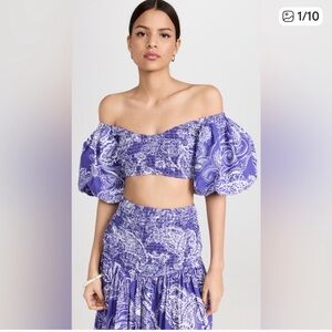 Mara Hoffman Blue Paisley Off-Shoulder  Set - Top + Skirt Size M